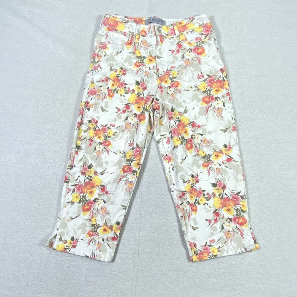 Gloria Vanderbilt Floral Capri Jeans Women 10 Straight Leg Mid Rise Spring Denim